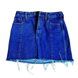 Abercrombie & Fitch Zoe Natural Rise A-Line Mini Skirt Frayed Hem Dark Wash 26/2